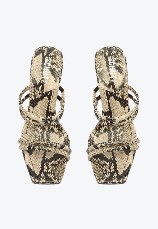 SANDÁLIA MULE SNAKE BEGE SCHUTZ LOVER COURO SALTO ALTO