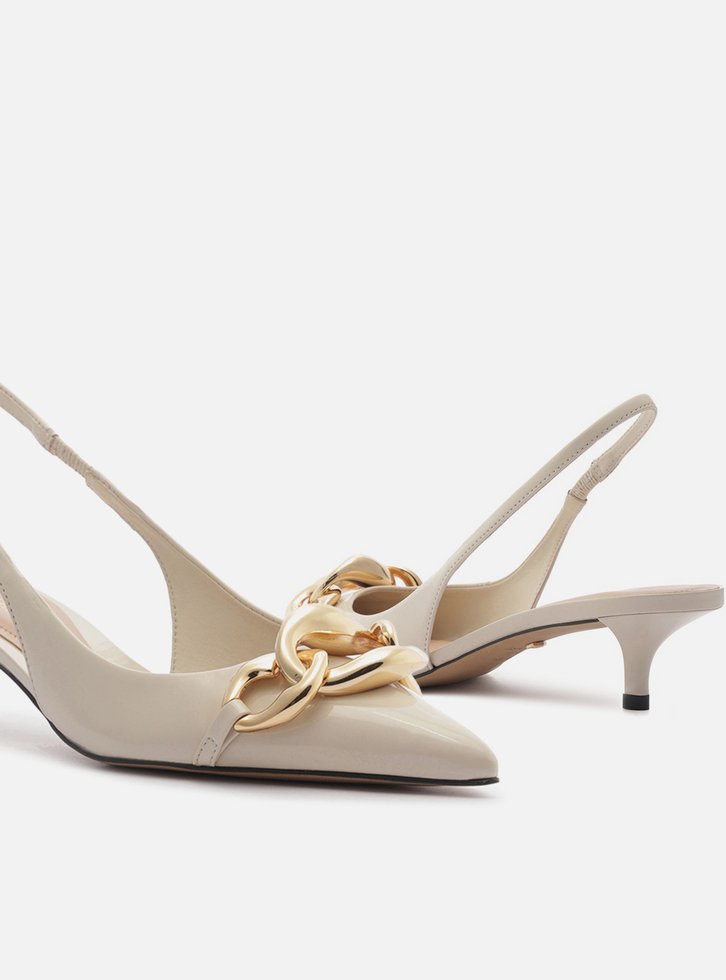 Scarpin Branco Salto Kitten Slingback Elos