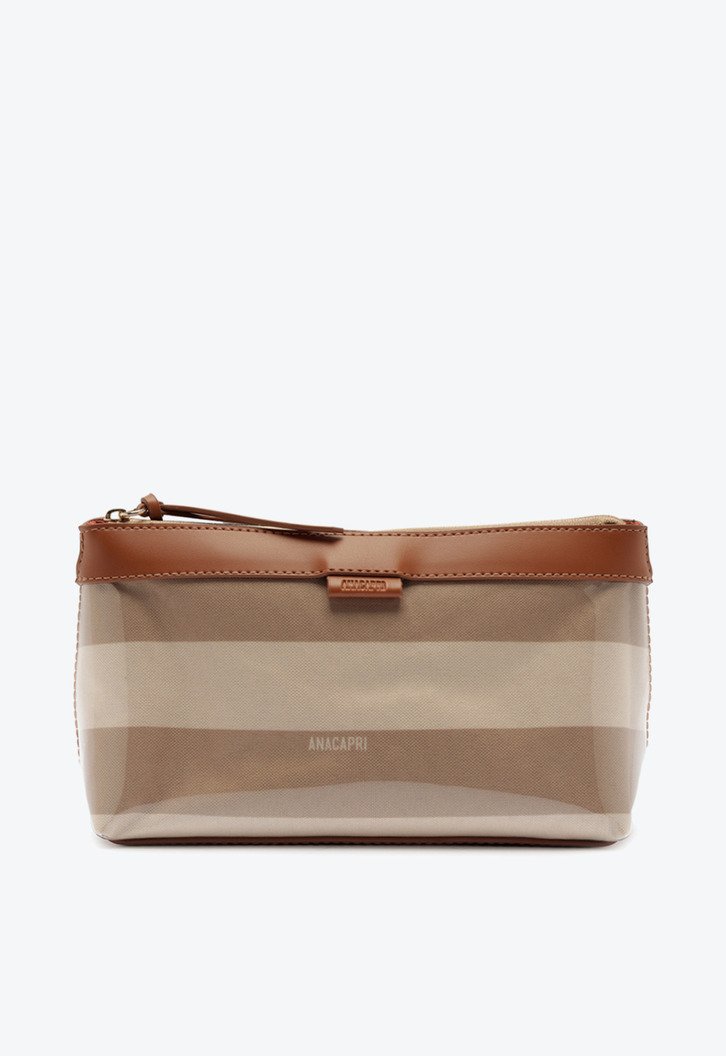 Necessaire Anacapri Média Listras Vinil Bege
