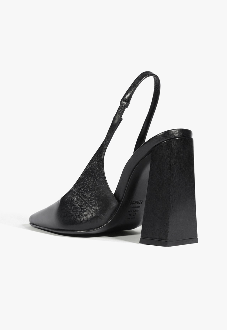 Slingback Couro Salto Alto Bloco Preto