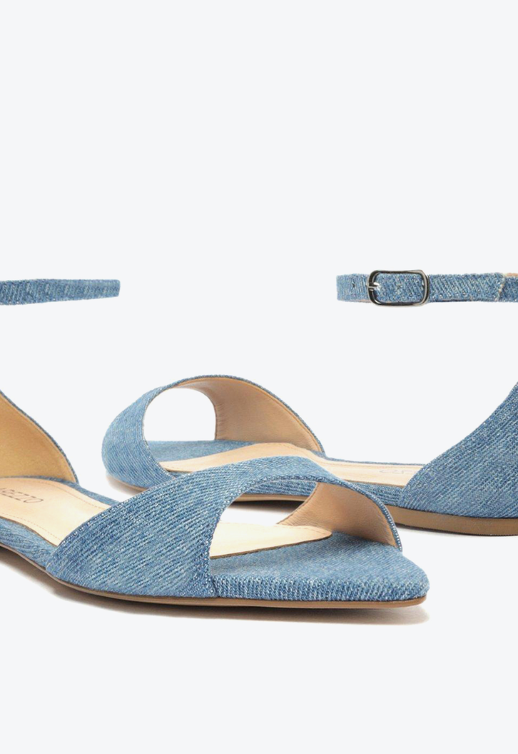 Sandália Rasteira Azul Arezzo Denim Bico Fino
