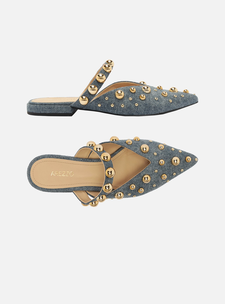 Mule Azul Jeans Fechada Studs
