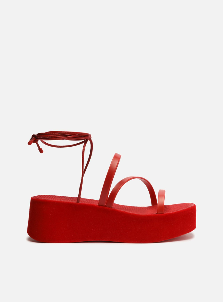 Sandália Vermelha Flatform Amarração Brizza