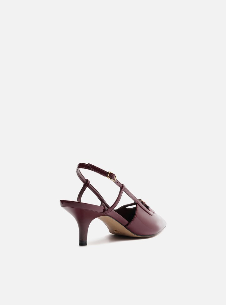 Scarpin Vermelho Salto Fino Slingback Fivela