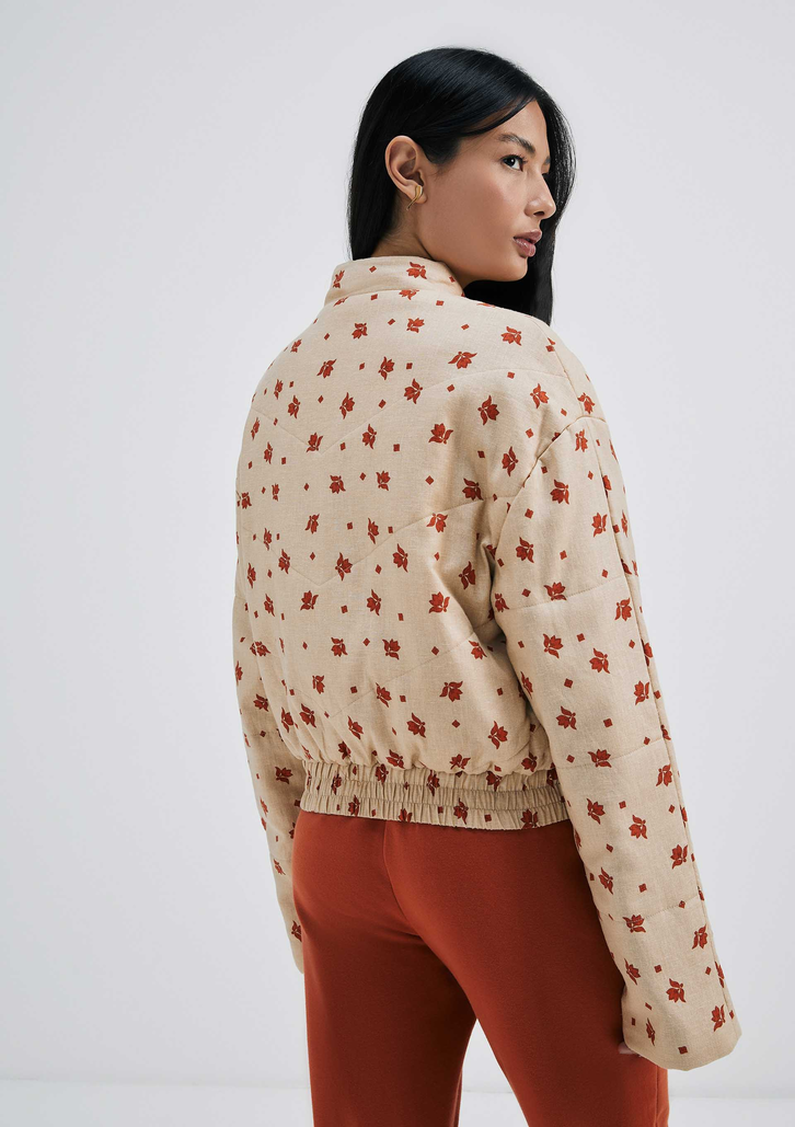Jaqueta Bege Hering Puffer Estampada Em Nylon
