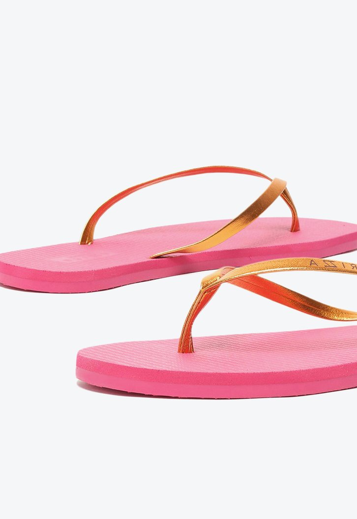 Chinelo De Dedo Rosa Brizza Tira Metalizada Laranja
