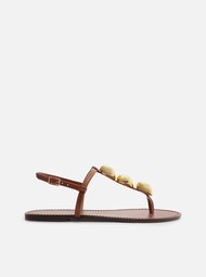 Sandália Rasteira Marrom Couro Slim Metais