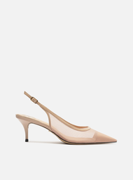 Scarpin Bege Arezzo Tela Salto Kitten Slingback