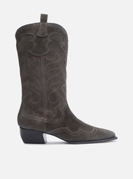 Bota Western Cinza Arezzo Camurça Cano Médio Folk