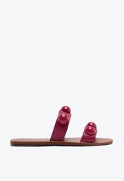 Rasteira Tiras Paralelas Esfera Pop Couro Rosa