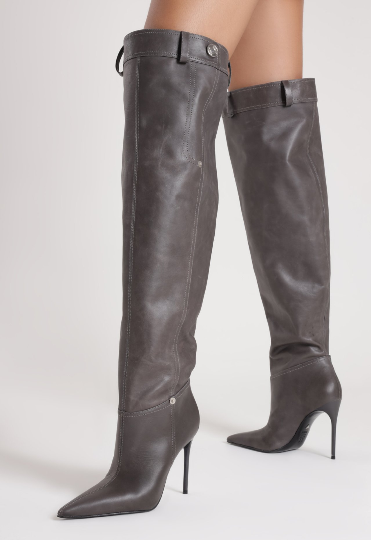 Bota Cinza Schutz Miranda Over The Knee Couro | ZZ MALL Bota Cinza Schutz Miranda Over The Knee Couro | ZZ MALL