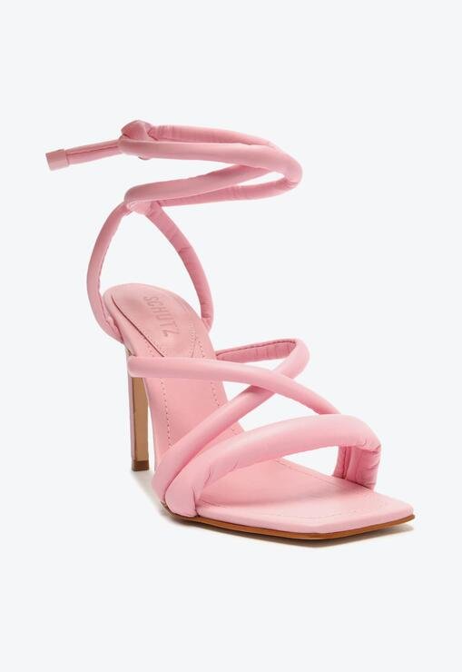 Sandália Salto Alto Amarração Puffy Rosa