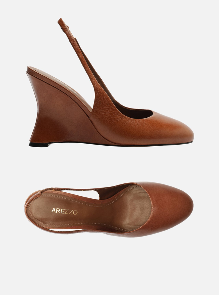 Scarpin Marrom Couro Salto Anabela Slingback