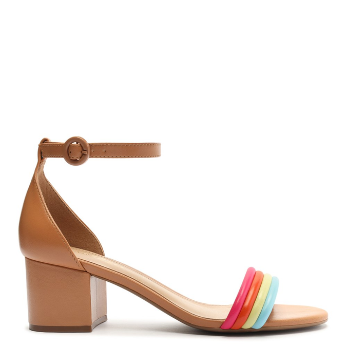 Sandália Bege Salto Médio Bloco Tiras | Arezzo