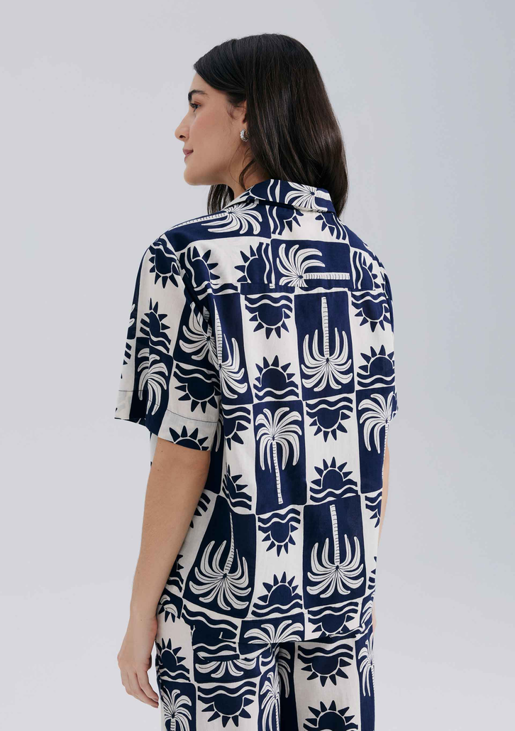 Camisa Azul Hering Manga Curta Estampada