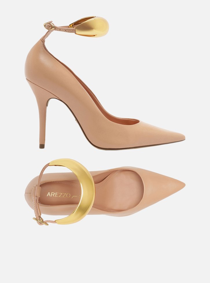 Scarpin Nude Couro Salto Fino Tira Silvia Braz