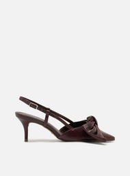 Scarpin Vermelho Couro Salto Fino Maxi Laço Slingback
