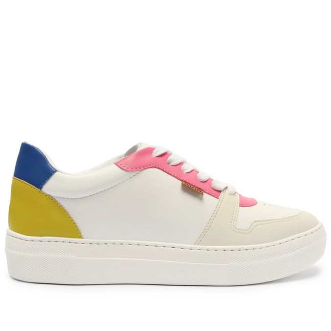 Tênis Branco e Rosa Ayla Detalhe Multicolorido
