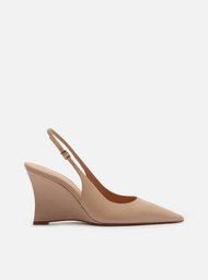 Scarpin Bege Couro Salto Alto Anabela Slingback