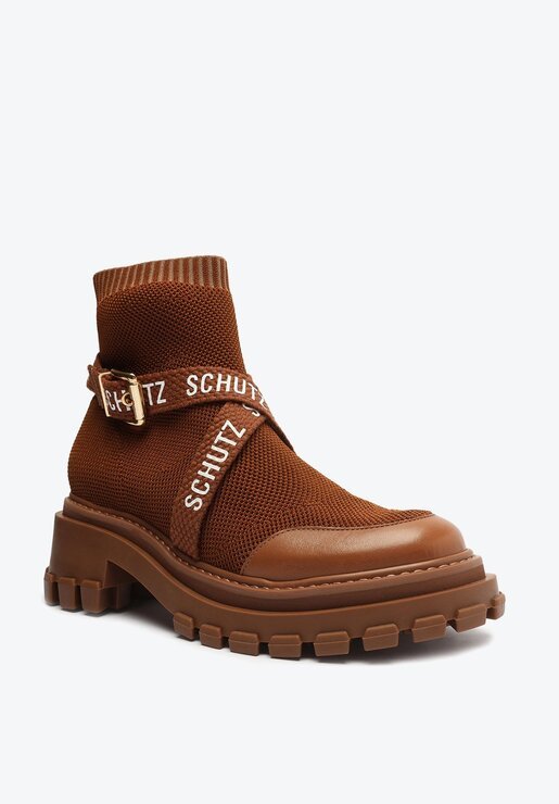 BOTA MARROM SCHUTZ BAIXA TRATORADA LOGO KNIT
