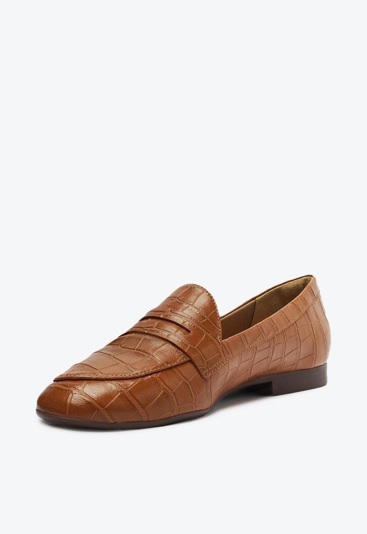 Mocassim Marrom Caramelo Croco Minimal