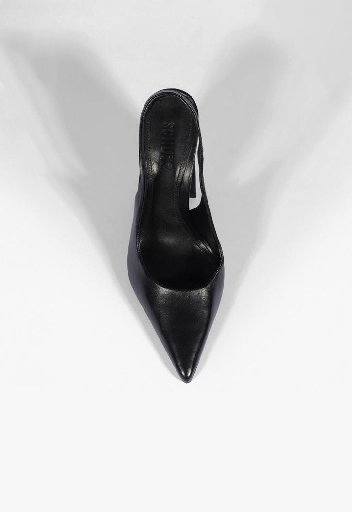 Slingback Couro Salto Alto Bloco Preto
