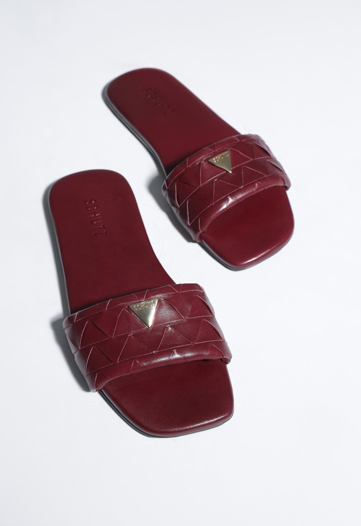 Slide Fresh Boho Couro Vermelho