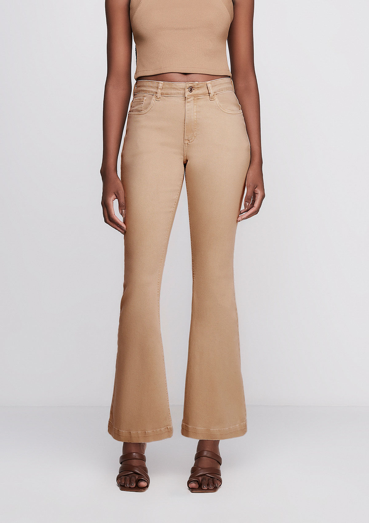Calça Flare Bege Off White DZARM Slim Cintura Média