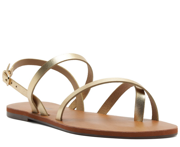 Sandália Rasteira De Dedo Multi Tiras Couro Dourada