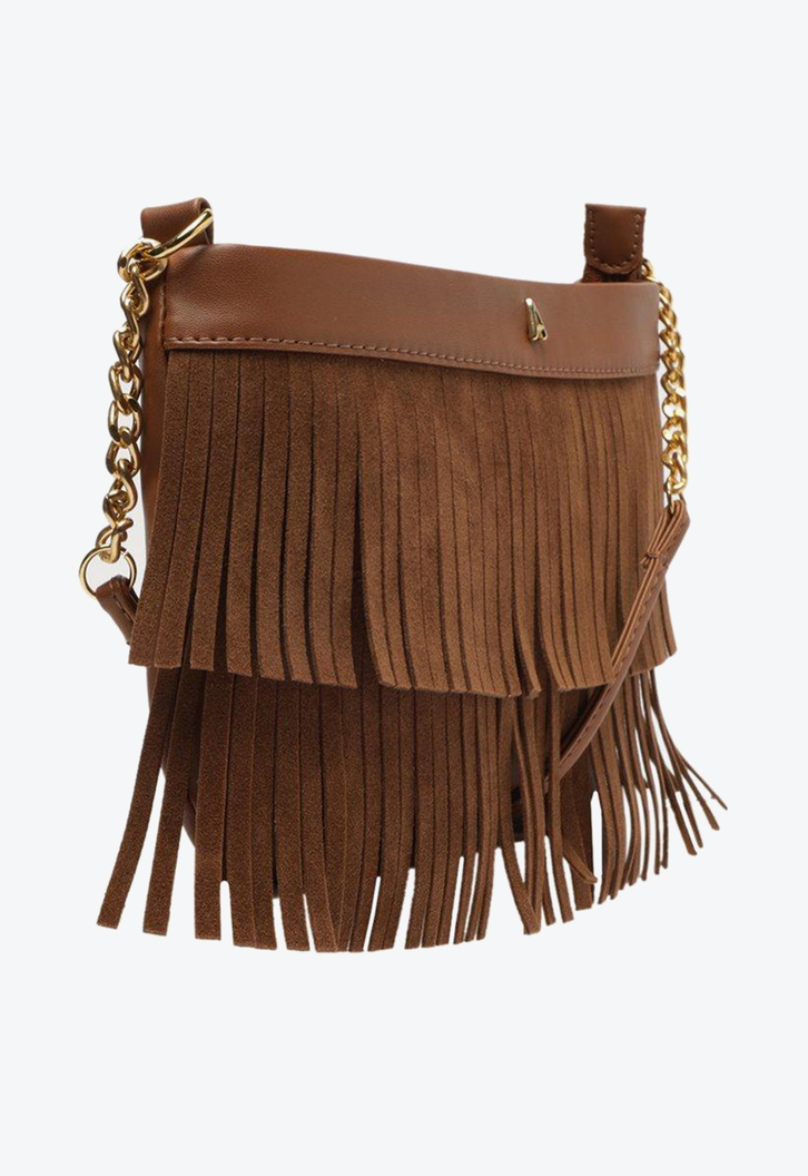 Bolsa Tiracolo Marrom Anacapri Franjas Pequena