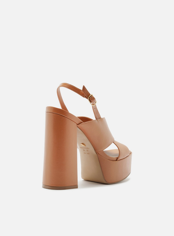 Sandália Marrom Couro Meia Pata Slingback