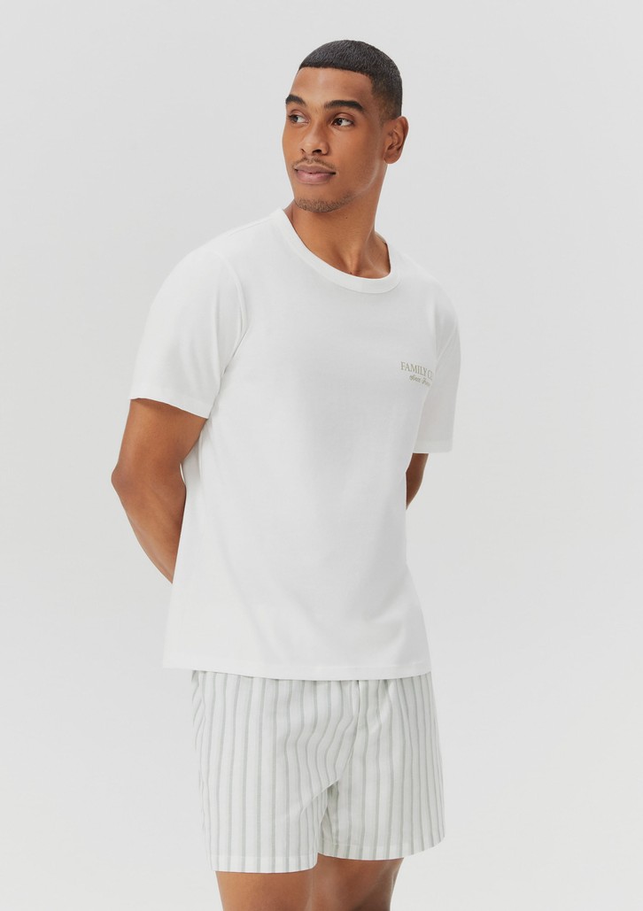 Pijama Curto Off-White Hering Masculino Com Estampa Família