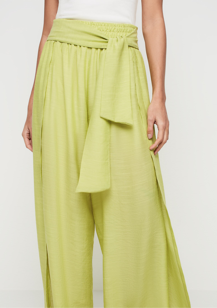 Calça Pantalona Verde DZARM Cintura Alta Em Viscose