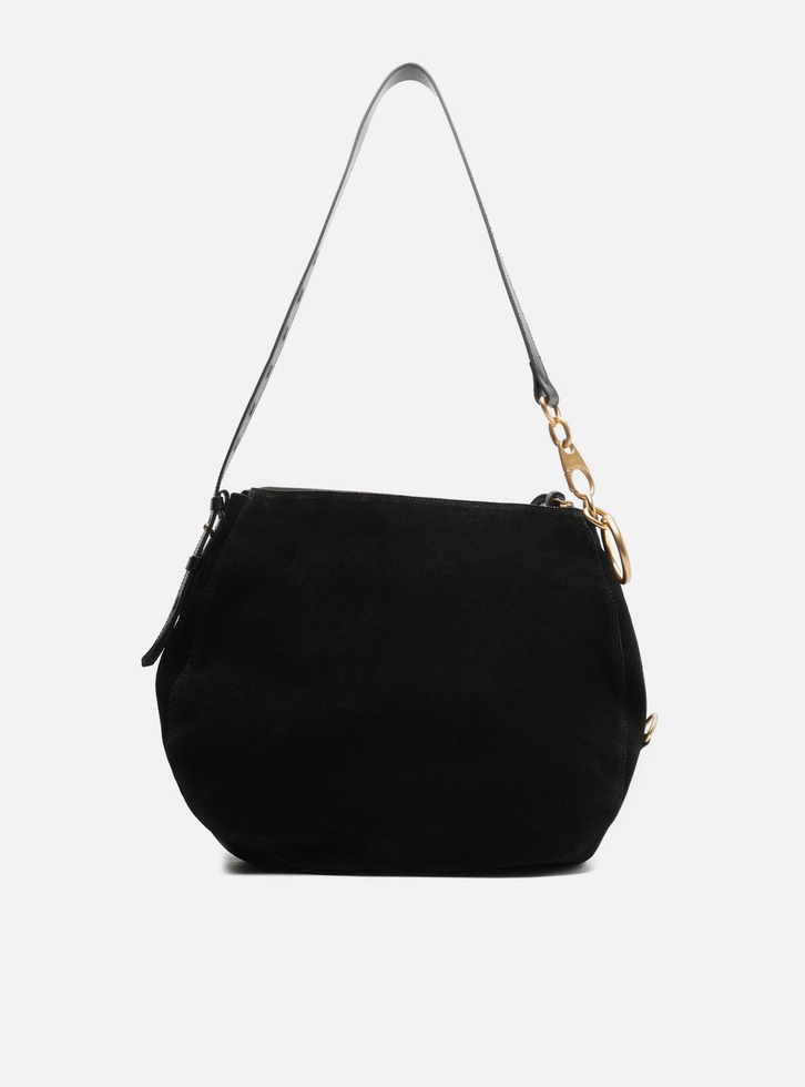 Bolsa Tiracolo Preta Suede Grande Tachas | ZZ MALL