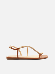 Rasteira Marrom Arezzo Tira Curva Pedraria Snake