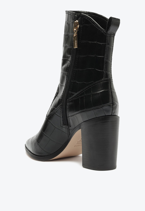 Bota Preta Schutz Salto Bloco Couro Croco | ZZ MALL