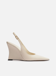 Scarpin Branco Couro Salto Anabela Slingback