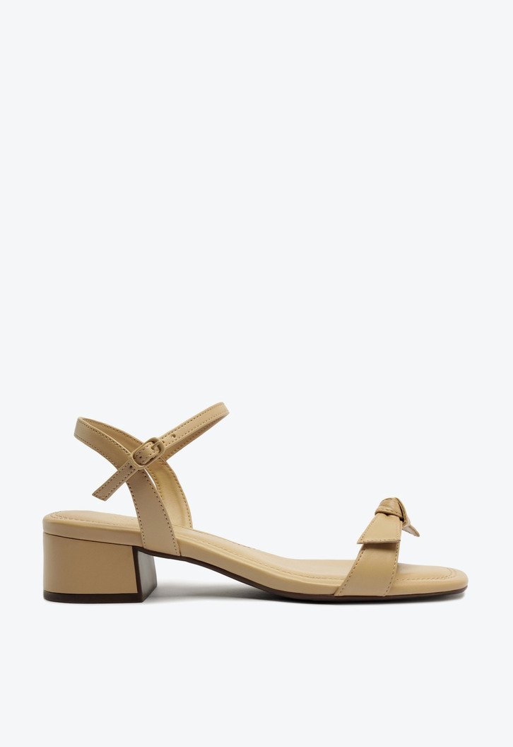 Sandália Salto Bloco Laço Bege