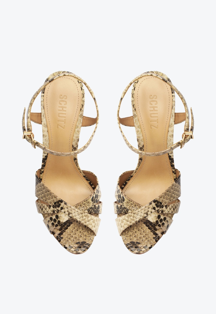 Sandália Animal Print Schutz Keefa High Block Couro Snake Sandália Animal Print Schutz Keefa High Block Couro Snake
