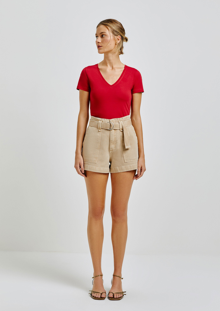 Blusa Vermelha Hering Básica Feminina Slim Decote V