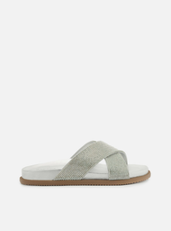 Slide Prata Arezzo Tiras Largas Strass