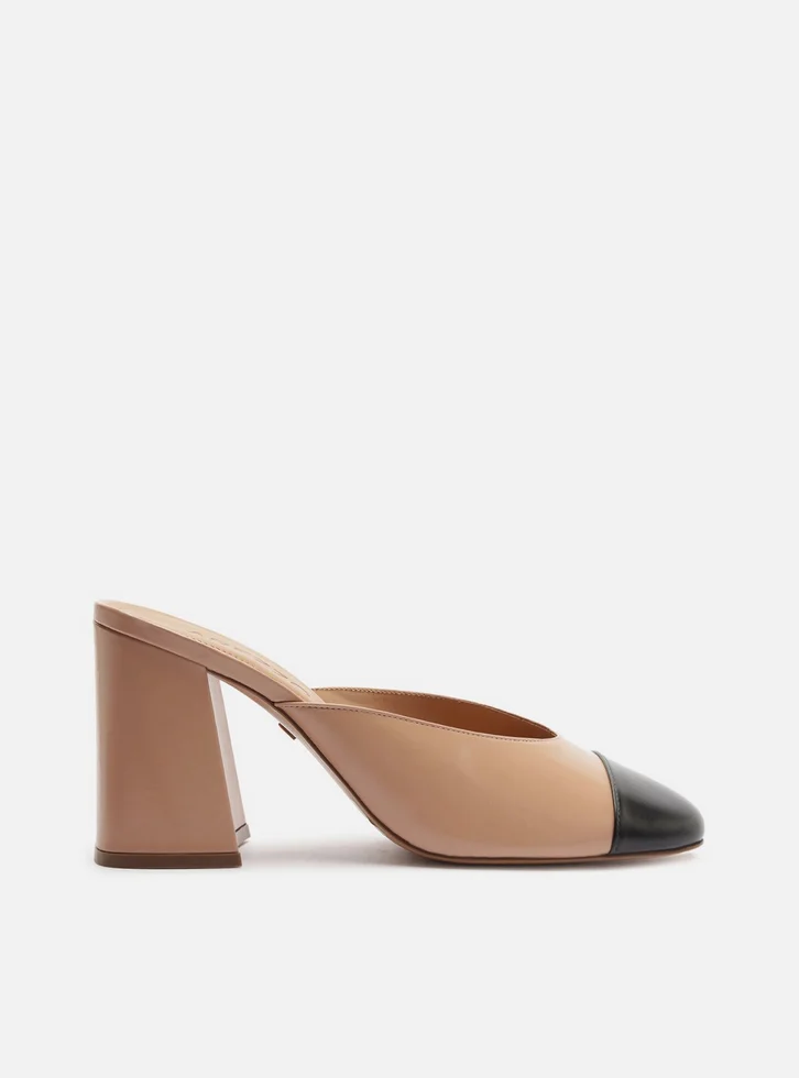 Mule Nude Couro Salto Bloco Bicolor | ZZ MALL