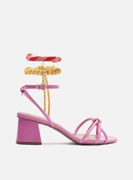 Sandália Rosa Arezzo Salto Bloco Custom Anklet
