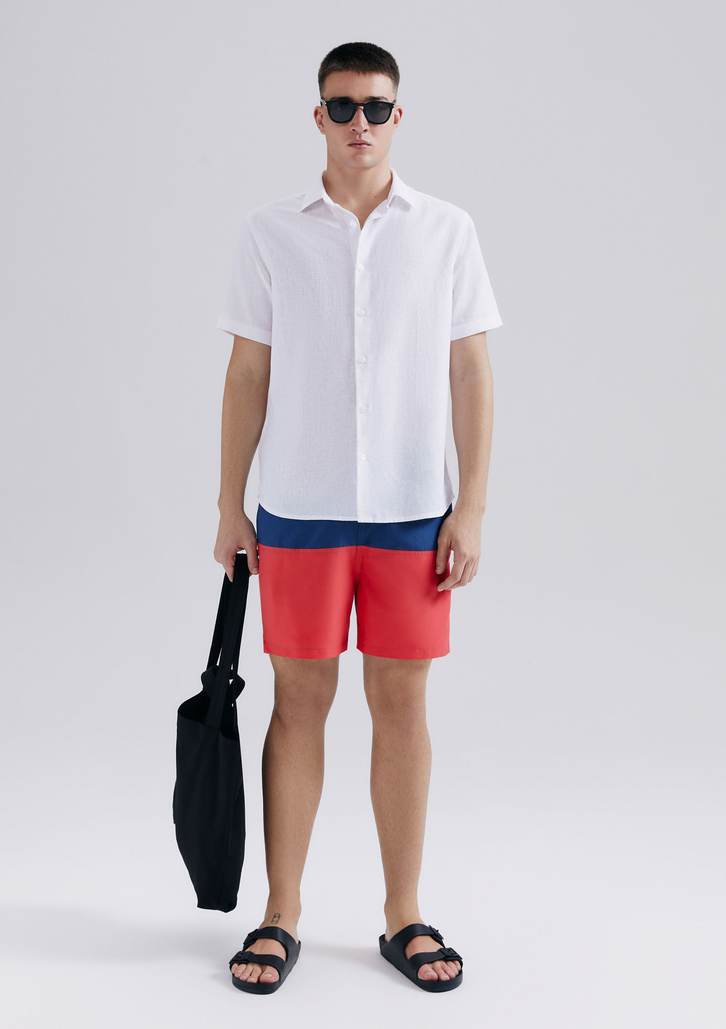 Shorts De Banho Vermelho Hering Masculino Com Recorte