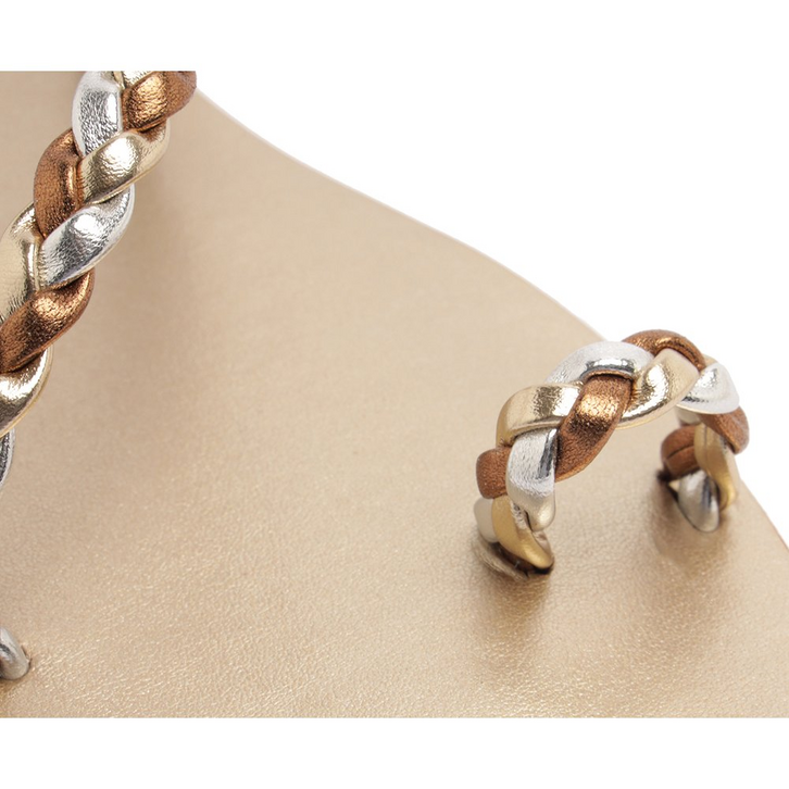 Rasteira Tira Trançada De Encaixe Dourada