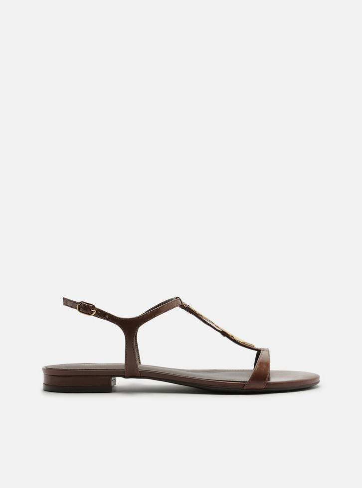 Sandália Rasteira Marrom Couro Metais Lenny Niemeyer