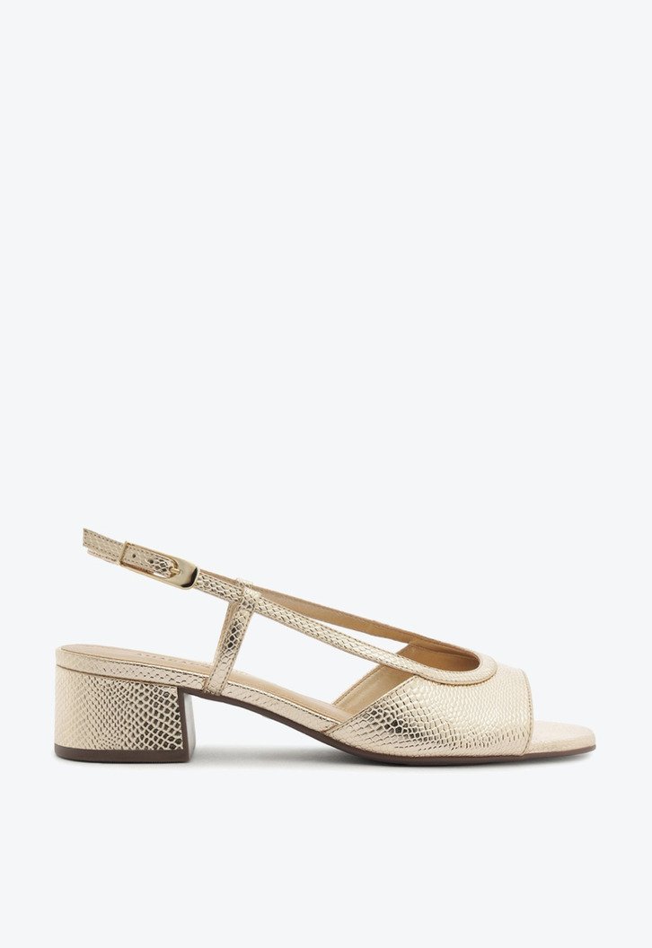 Sandália Peep Toe Salto Bloco Dourada