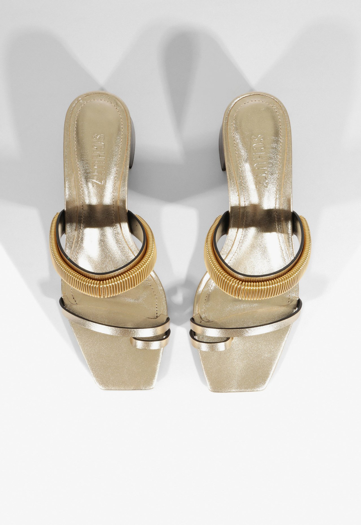 Sandália Mule Couro Dourado e Prata
