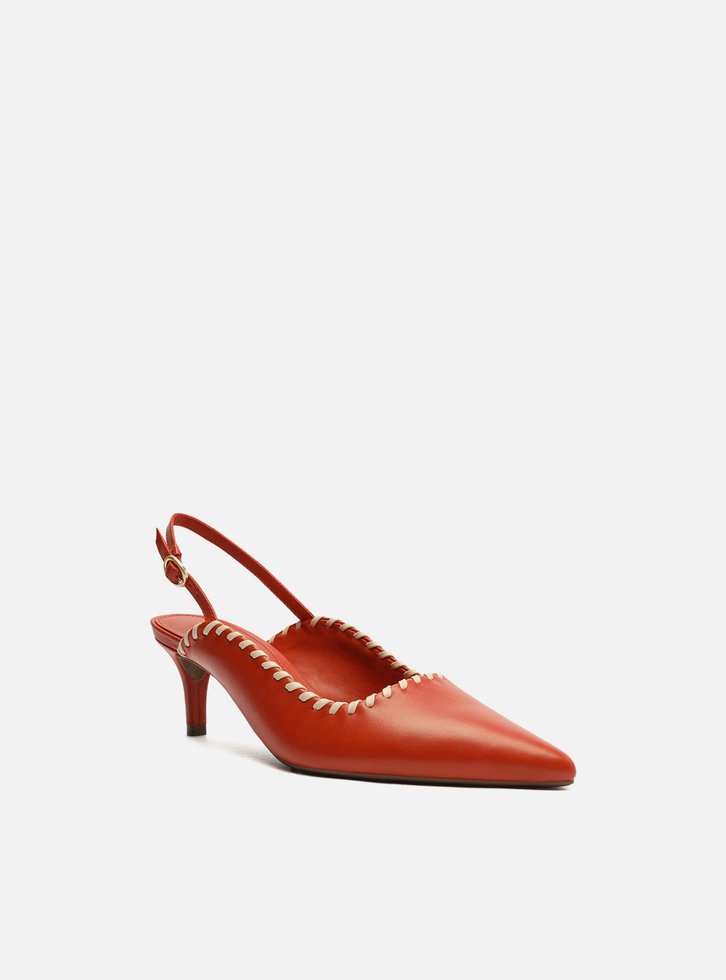 SCARPIN LARANJA AREZZO COURO SLINGBACK COSTURA
