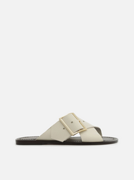 Rasteira Branca Couro Tiras Cruzadas Fivela